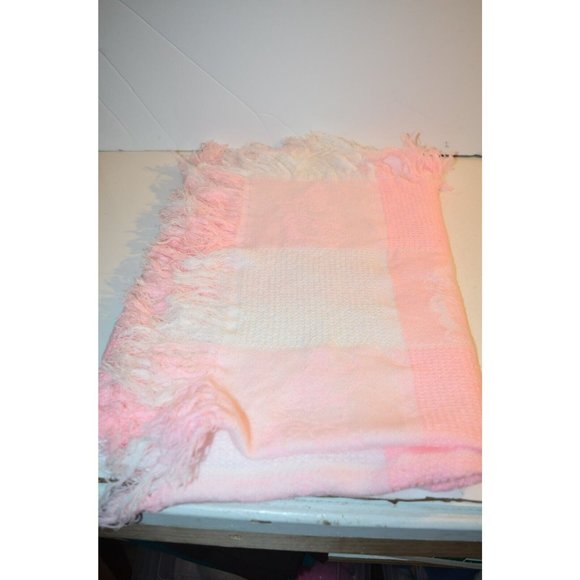 VTG Baby Blanket Pastel Pink Acrylic Fringed Knit Bunny Rabbit Waffle - Picture 3 of 5
